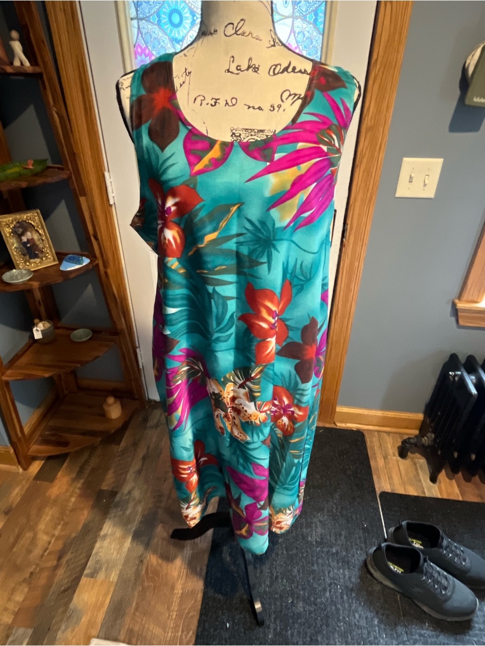 Vtg Looking Good Hawaiian Maxi Dress Women 3X Floral Tropical Boho USA Made
